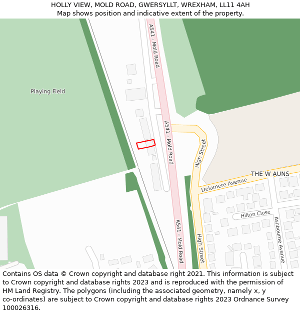 HOLLY VIEW, MOLD ROAD, GWERSYLLT, WREXHAM, LL11 4AH: Location map and indicative extent of plot