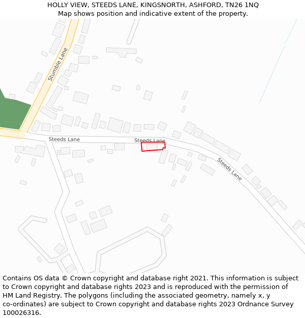 HOLLY VIEW, STEEDS LANE, KINGSNORTH, ASHFORD, TN26 1NQ: Location map and indicative extent of plot