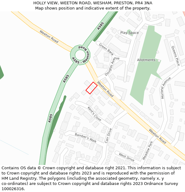 HOLLY VIEW, WEETON ROAD, WESHAM, PRESTON, PR4 3NA: Location map and indicative extent of plot
