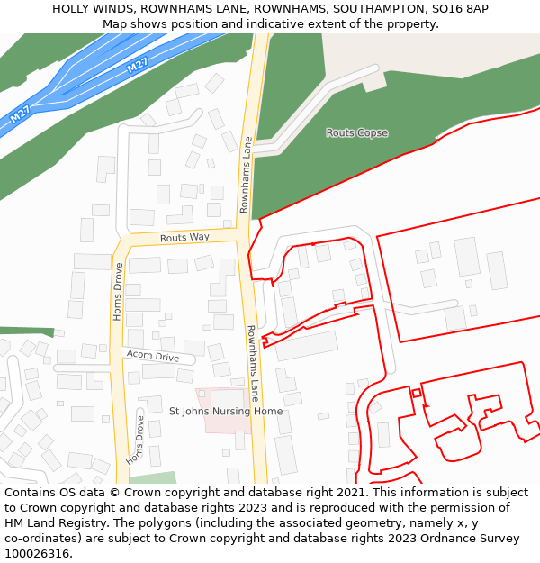 HOLLY WINDS, ROWNHAMS LANE, ROWNHAMS, SOUTHAMPTON, SO16 8AP: Location map and indicative extent of plot