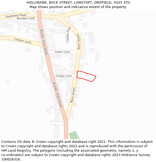 HOLLYBANK, BACK STREET, LANGTOFT, DRIFFIELD, YO25 3TD: Location map and indicative extent of plot