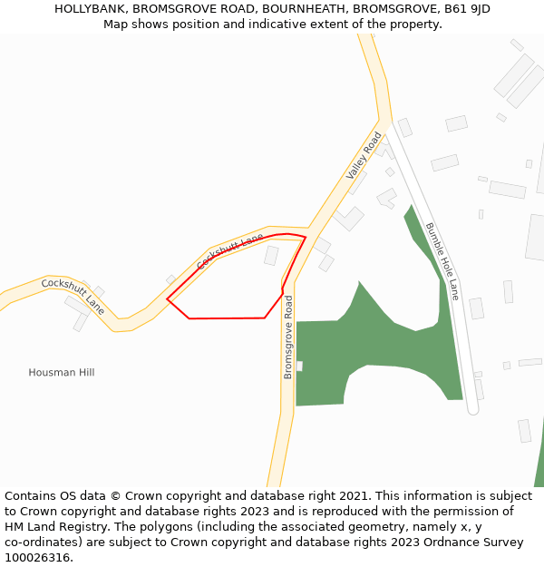 HOLLYBANK, BROMSGROVE ROAD, BOURNHEATH, BROMSGROVE, B61 9JD: Location map and indicative extent of plot