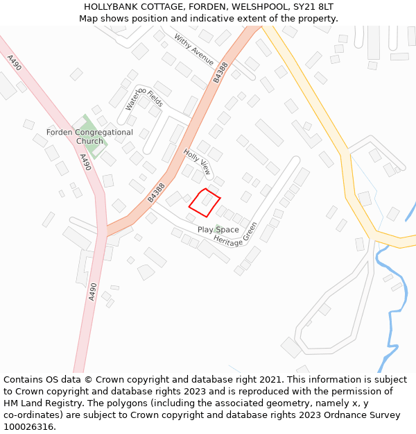 HOLLYBANK COTTAGE, FORDEN, WELSHPOOL, SY21 8LT: Location map and indicative extent of plot