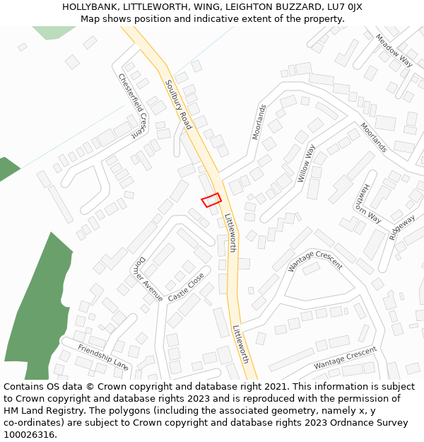 HOLLYBANK, LITTLEWORTH, WING, LEIGHTON BUZZARD, LU7 0JX: Location map and indicative extent of plot