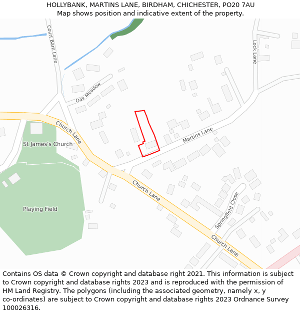 HOLLYBANK, MARTINS LANE, BIRDHAM, CHICHESTER, PO20 7AU: Location map and indicative extent of plot