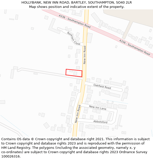 HOLLYBANK, NEW INN ROAD, BARTLEY, SOUTHAMPTON, SO40 2LR: Location map and indicative extent of plot