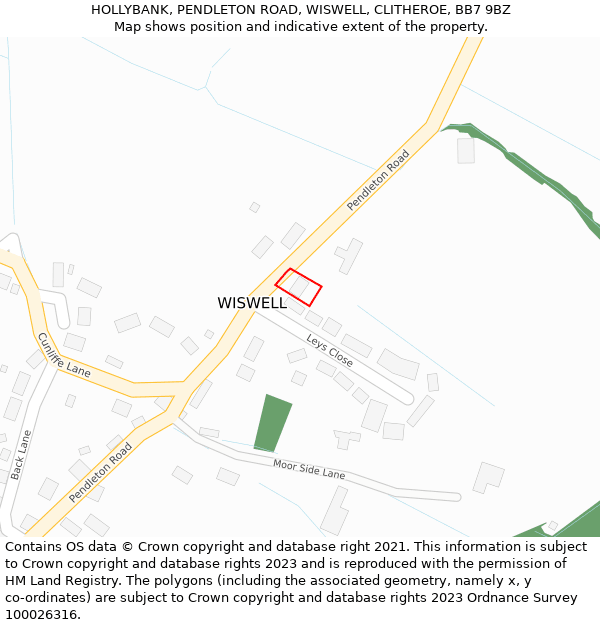 HOLLYBANK, PENDLETON ROAD, WISWELL, CLITHEROE, BB7 9BZ: Location map and indicative extent of plot