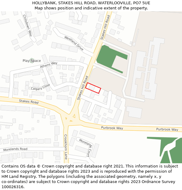 HOLLYBANK, STAKES HILL ROAD, WATERLOOVILLE, PO7 5UE: Location map and indicative extent of plot