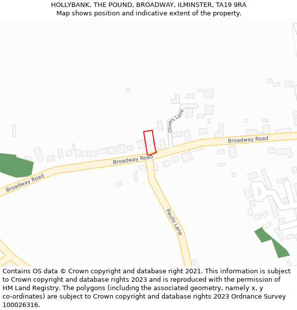 HOLLYBANK, THE POUND, BROADWAY, ILMINSTER, TA19 9RA: Location map and indicative extent of plot