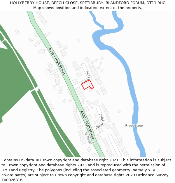 HOLLYBERRY HOUSE, BEECH CLOSE, SPETISBURY, BLANDFORD FORUM, DT11 9HG: Location map and indicative extent of plot