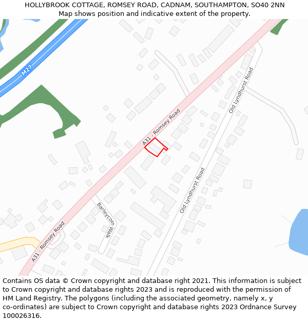 HOLLYBROOK COTTAGE, ROMSEY ROAD, CADNAM, SOUTHAMPTON, SO40 2NN: Location map and indicative extent of plot