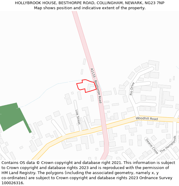 HOLLYBROOK HOUSE, BESTHORPE ROAD, COLLINGHAM, NEWARK, NG23 7NP: Location map and indicative extent of plot