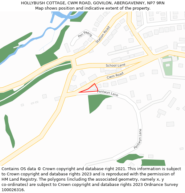 HOLLYBUSH COTTAGE, CWM ROAD, GOVILON, ABERGAVENNY, NP7 9RN: Location map and indicative extent of plot