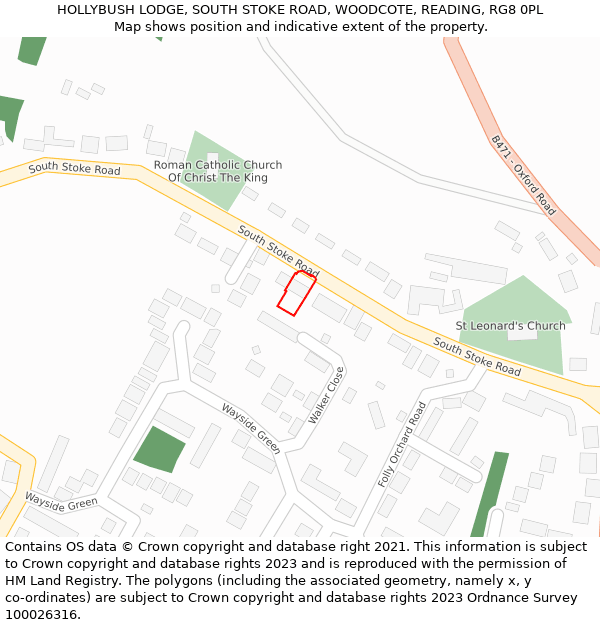 HOLLYBUSH LODGE, SOUTH STOKE ROAD, WOODCOTE, READING, RG8 0PL: Location map and indicative extent of plot