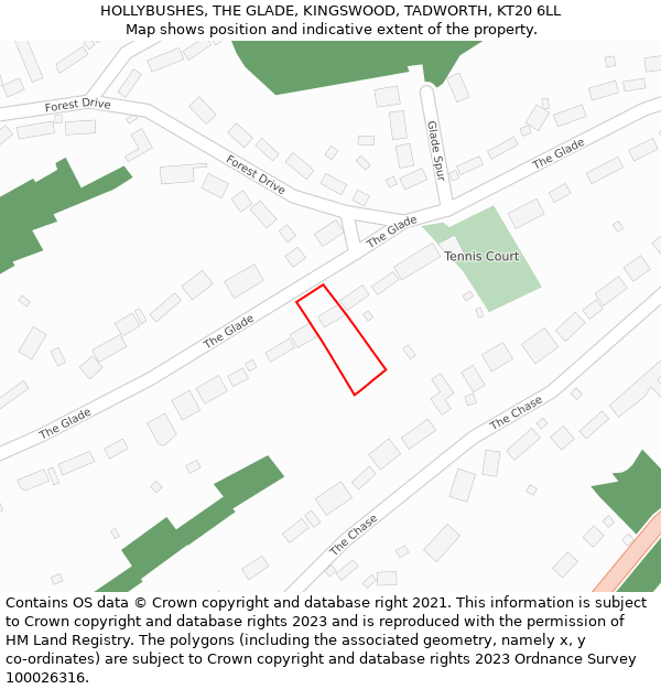 HOLLYBUSHES, THE GLADE, KINGSWOOD, TADWORTH, KT20 6LL: Location map and indicative extent of plot