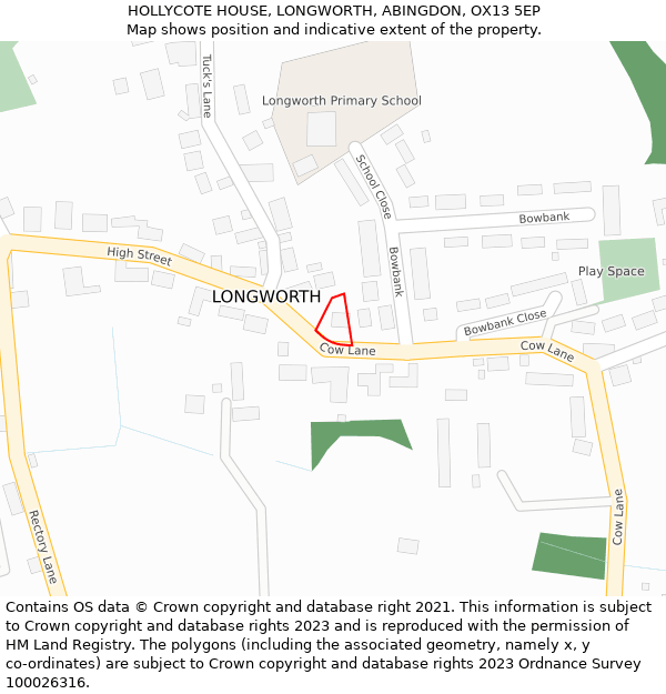 HOLLYCOTE HOUSE, LONGWORTH, ABINGDON, OX13 5EP: Location map and indicative extent of plot