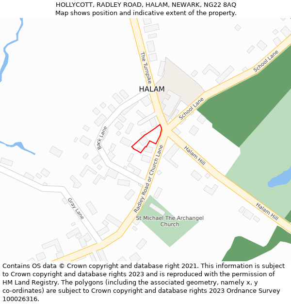 HOLLYCOTT, RADLEY ROAD, HALAM, NEWARK, NG22 8AQ: Location map and indicative extent of plot