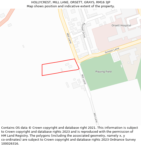 HOLLYCREST, MILL LANE, ORSETT, GRAYS, RM16 3JP: Location map and indicative extent of plot