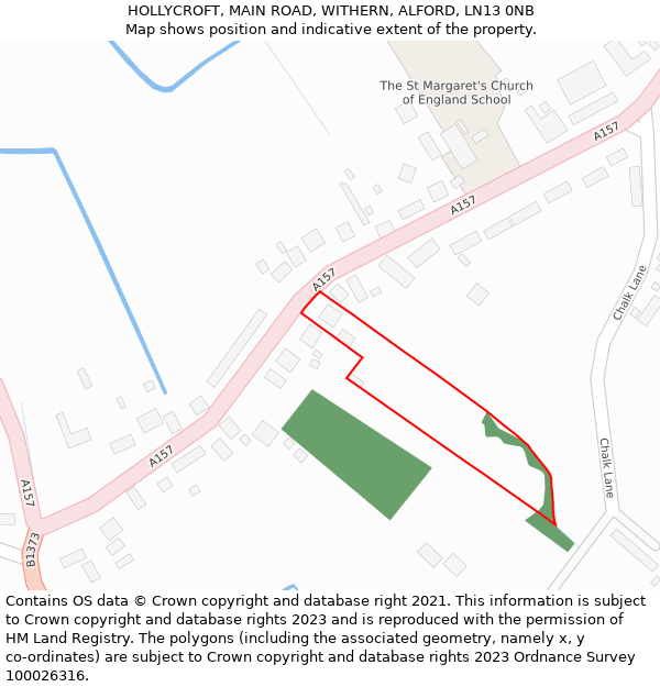 HOLLYCROFT, MAIN ROAD, WITHERN, ALFORD, LN13 0NB: Location map and indicative extent of plot