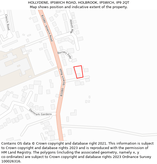 HOLLYDENE, IPSWICH ROAD, HOLBROOK, IPSWICH, IP9 2QT: Location map and indicative extent of plot