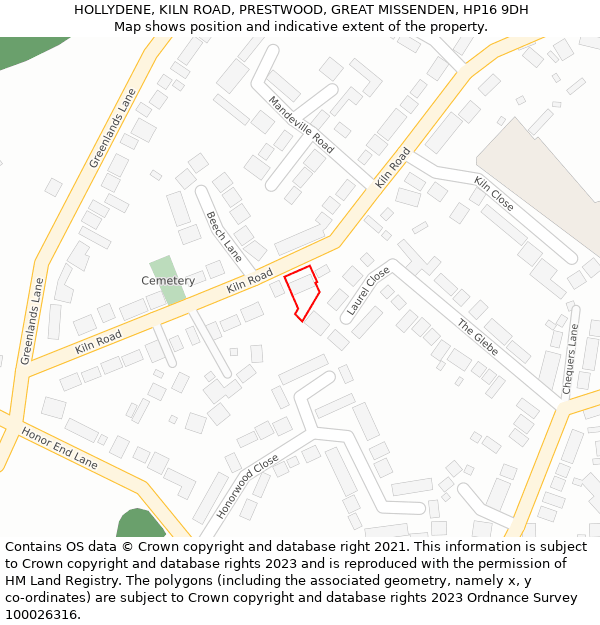 HOLLYDENE, KILN ROAD, PRESTWOOD, GREAT MISSENDEN, HP16 9DH: Location map and indicative extent of plot