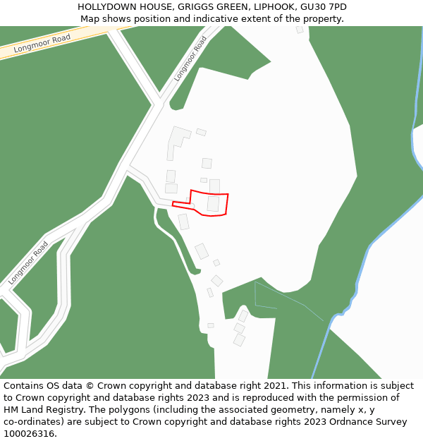 HOLLYDOWN HOUSE, GRIGGS GREEN, LIPHOOK, GU30 7PD: Location map and indicative extent of plot