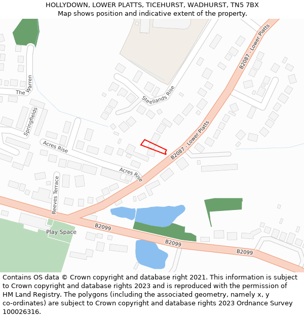 HOLLYDOWN, LOWER PLATTS, TICEHURST, WADHURST, TN5 7BX: Location map and indicative extent of plot