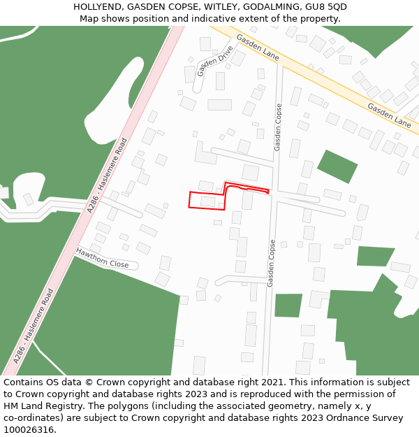 HOLLYEND, GASDEN COPSE, WITLEY, GODALMING, GU8 5QD: Location map and indicative extent of plot