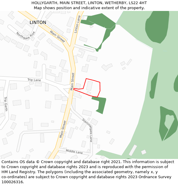 HOLLYGARTH, MAIN STREET, LINTON, WETHERBY, LS22 4HT: Location map and indicative extent of plot
