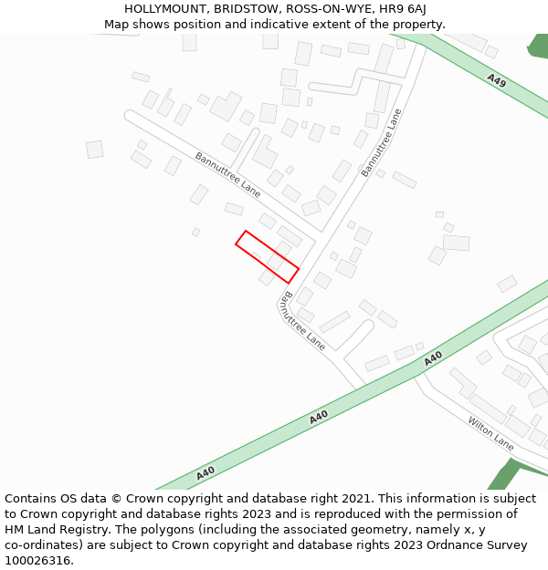 HOLLYMOUNT, BRIDSTOW, ROSS-ON-WYE, HR9 6AJ: Location map and indicative extent of plot