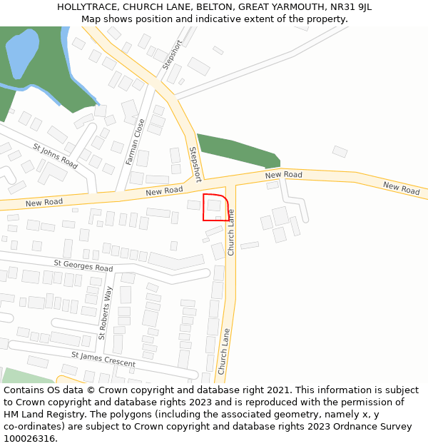 HOLLYTRACE, CHURCH LANE, BELTON, GREAT YARMOUTH, NR31 9JL: Location map and indicative extent of plot