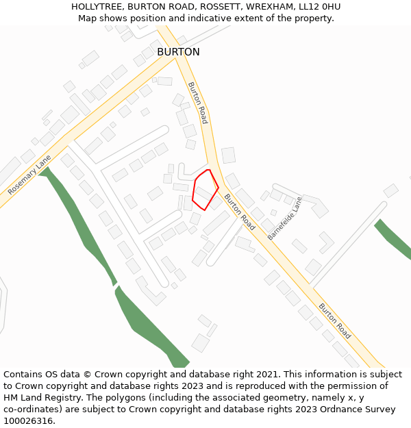 HOLLYTREE, BURTON ROAD, ROSSETT, WREXHAM, LL12 0HU: Location map and indicative extent of plot