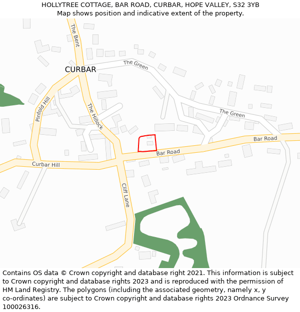 HOLLYTREE COTTAGE, BAR ROAD, CURBAR, HOPE VALLEY, S32 3YB: Location map and indicative extent of plot