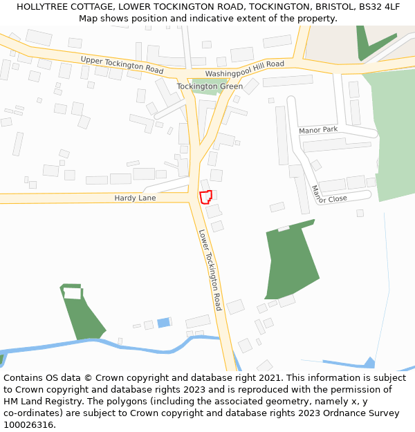 HOLLYTREE COTTAGE, LOWER TOCKINGTON ROAD, TOCKINGTON, BRISTOL, BS32 4LF: Location map and indicative extent of plot