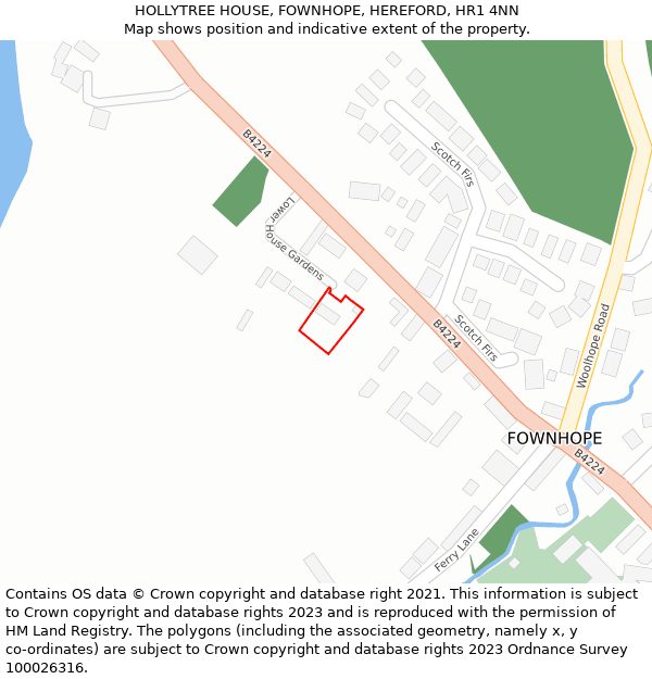 HOLLYTREE HOUSE, FOWNHOPE, HEREFORD, HR1 4NN: Location map and indicative extent of plot