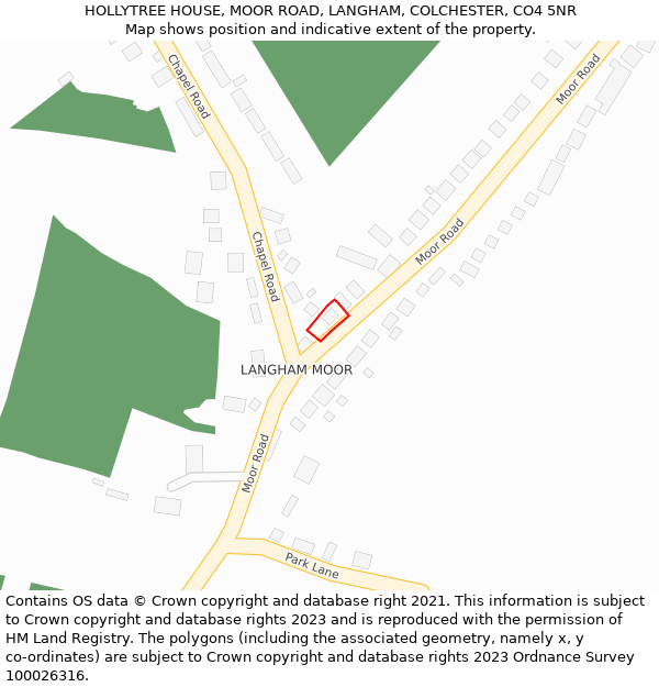 HOLLYTREE HOUSE, MOOR ROAD, LANGHAM, COLCHESTER, CO4 5NR: Location map and indicative extent of plot