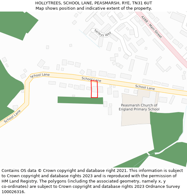 HOLLYTREES, SCHOOL LANE, PEASMARSH, RYE, TN31 6UT: Location map and indicative extent of plot