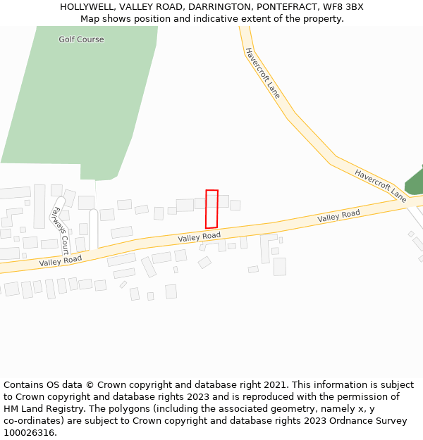 HOLLYWELL, VALLEY ROAD, DARRINGTON, PONTEFRACT, WF8 3BX: Location map and indicative extent of plot