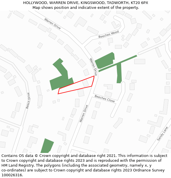 HOLLYWOOD, WARREN DRIVE, KINGSWOOD, TADWORTH, KT20 6PX: Location map and indicative extent of plot