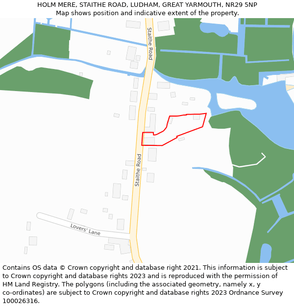 HOLM MERE, STAITHE ROAD, LUDHAM, GREAT YARMOUTH, NR29 5NP: Location map and indicative extent of plot