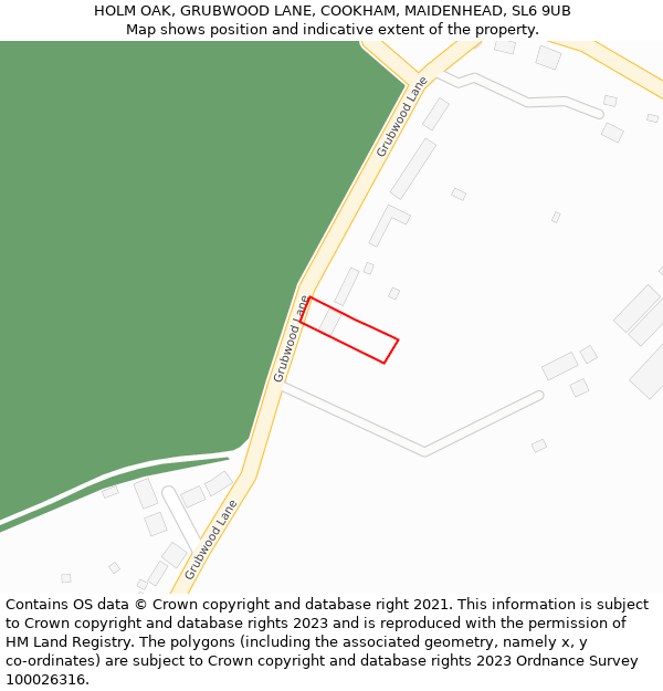 HOLM OAK, GRUBWOOD LANE, COOKHAM, MAIDENHEAD, SL6 9UB: Location map and indicative extent of plot