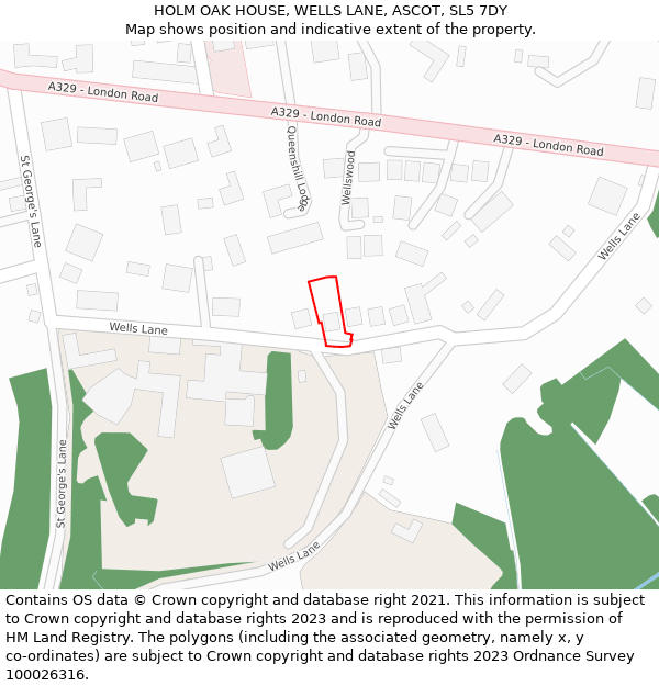 HOLM OAK HOUSE, WELLS LANE, ASCOT, SL5 7DY: Location map and indicative extent of plot