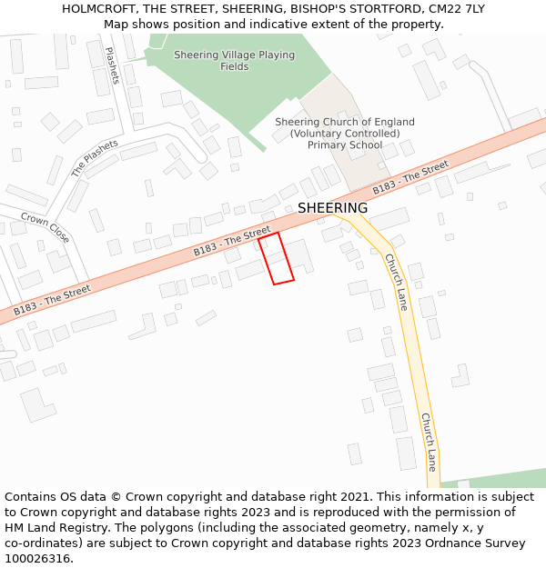 HOLMCROFT, THE STREET, SHEERING, BISHOP'S STORTFORD, CM22 7LY: Location map and indicative extent of plot