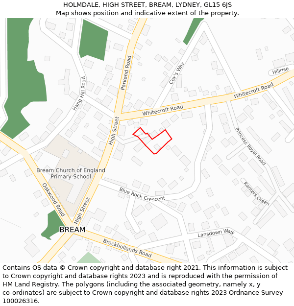 HOLMDALE, HIGH STREET, BREAM, LYDNEY, GL15 6JS: Location map and indicative extent of plot