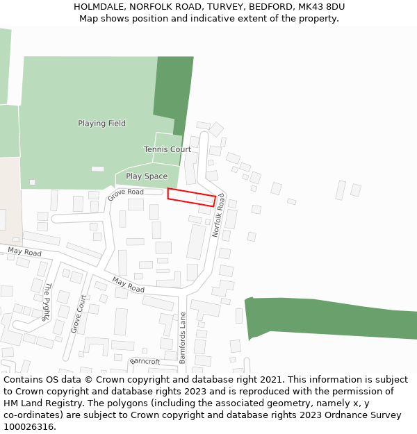 HOLMDALE, NORFOLK ROAD, TURVEY, BEDFORD, MK43 8DU: Location map and indicative extent of plot