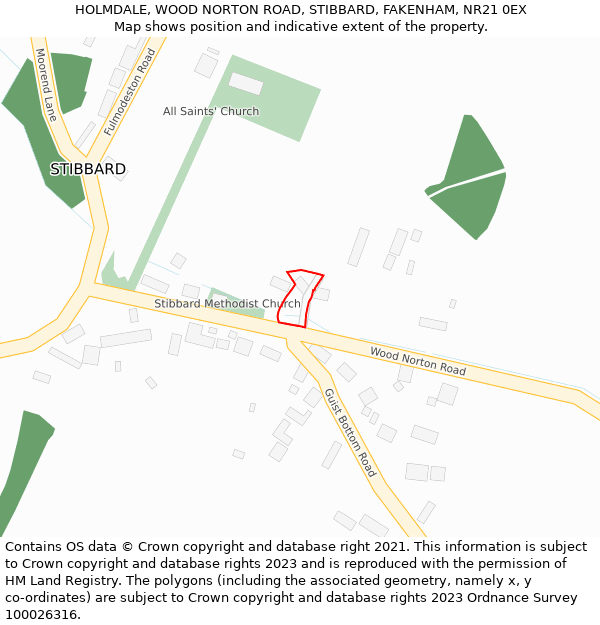 HOLMDALE, WOOD NORTON ROAD, STIBBARD, FAKENHAM, NR21 0EX: Location map and indicative extent of plot