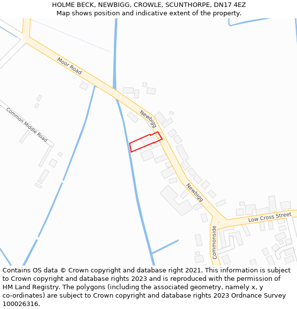 HOLME BECK, NEWBIGG, CROWLE, SCUNTHORPE, DN17 4EZ: Location map and indicative extent of plot