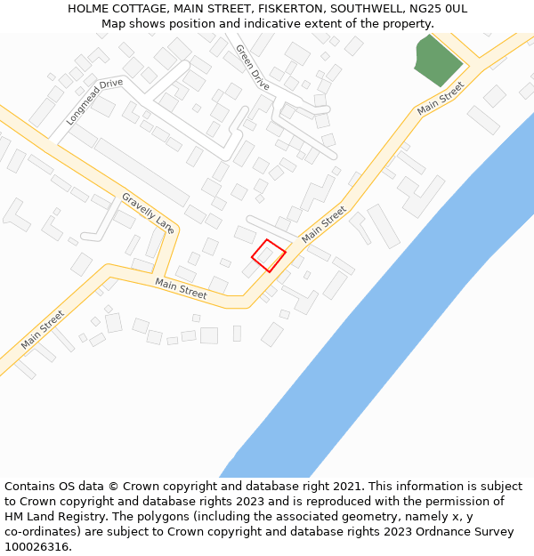 HOLME COTTAGE, MAIN STREET, FISKERTON, SOUTHWELL, NG25 0UL: Location map and indicative extent of plot