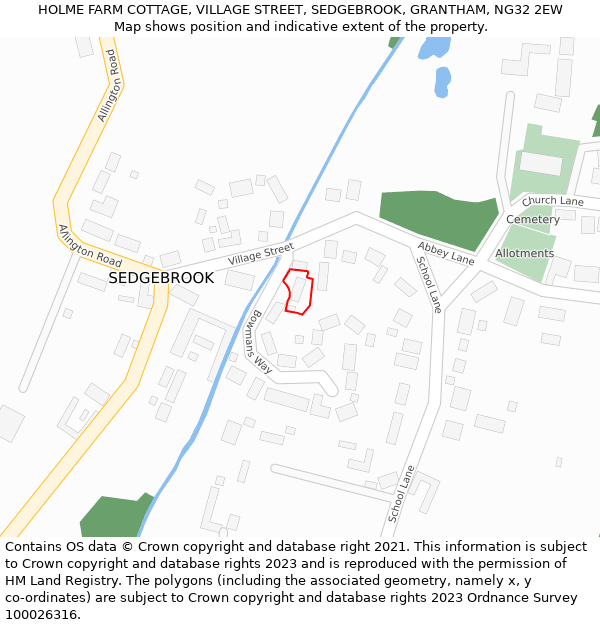 HOLME FARM COTTAGE, VILLAGE STREET, SEDGEBROOK, GRANTHAM, NG32 2EW: Location map and indicative extent of plot