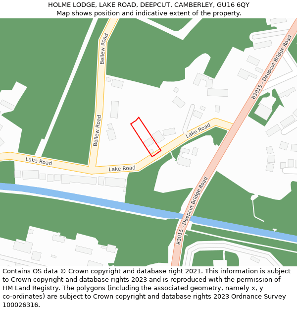 HOLME LODGE, LAKE ROAD, DEEPCUT, CAMBERLEY, GU16 6QY: Location map and indicative extent of plot